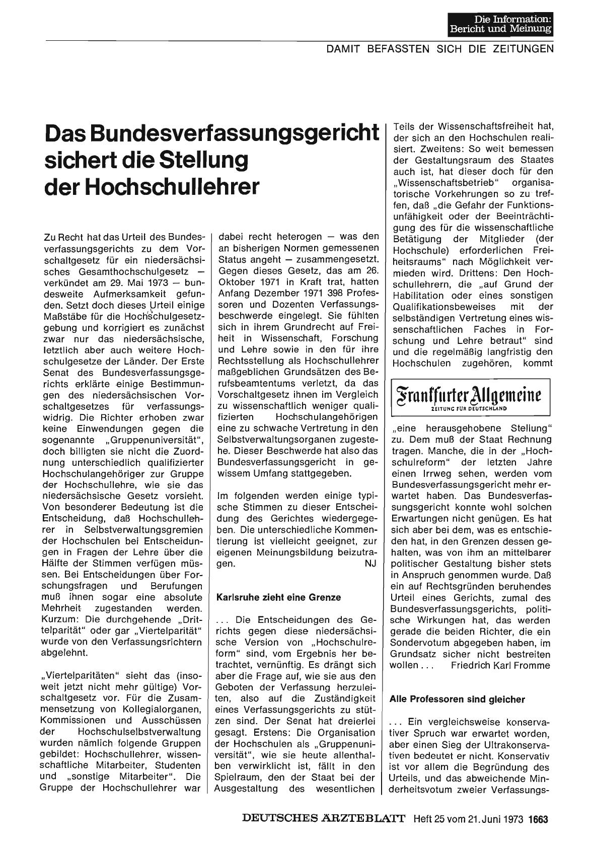 Vorschauseite 1: Das Bundesverfassungsgericht sichert die Stellung der Hochschullehrer
