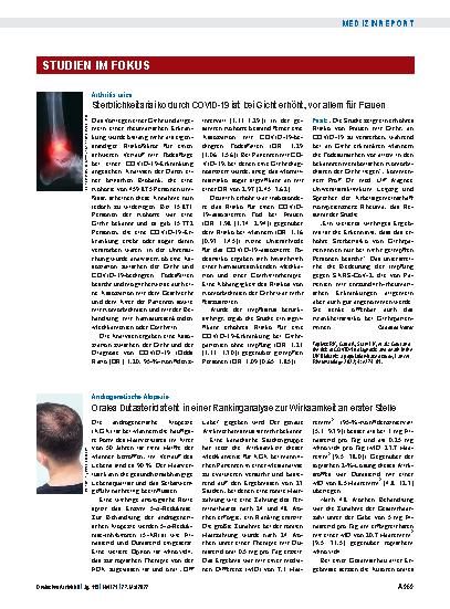Vorschauseite 1: Androgenetische Alopezie: Orales Dutasterid steht in einer Rankinganalyse zur Wirksamkeit an erster Stelle