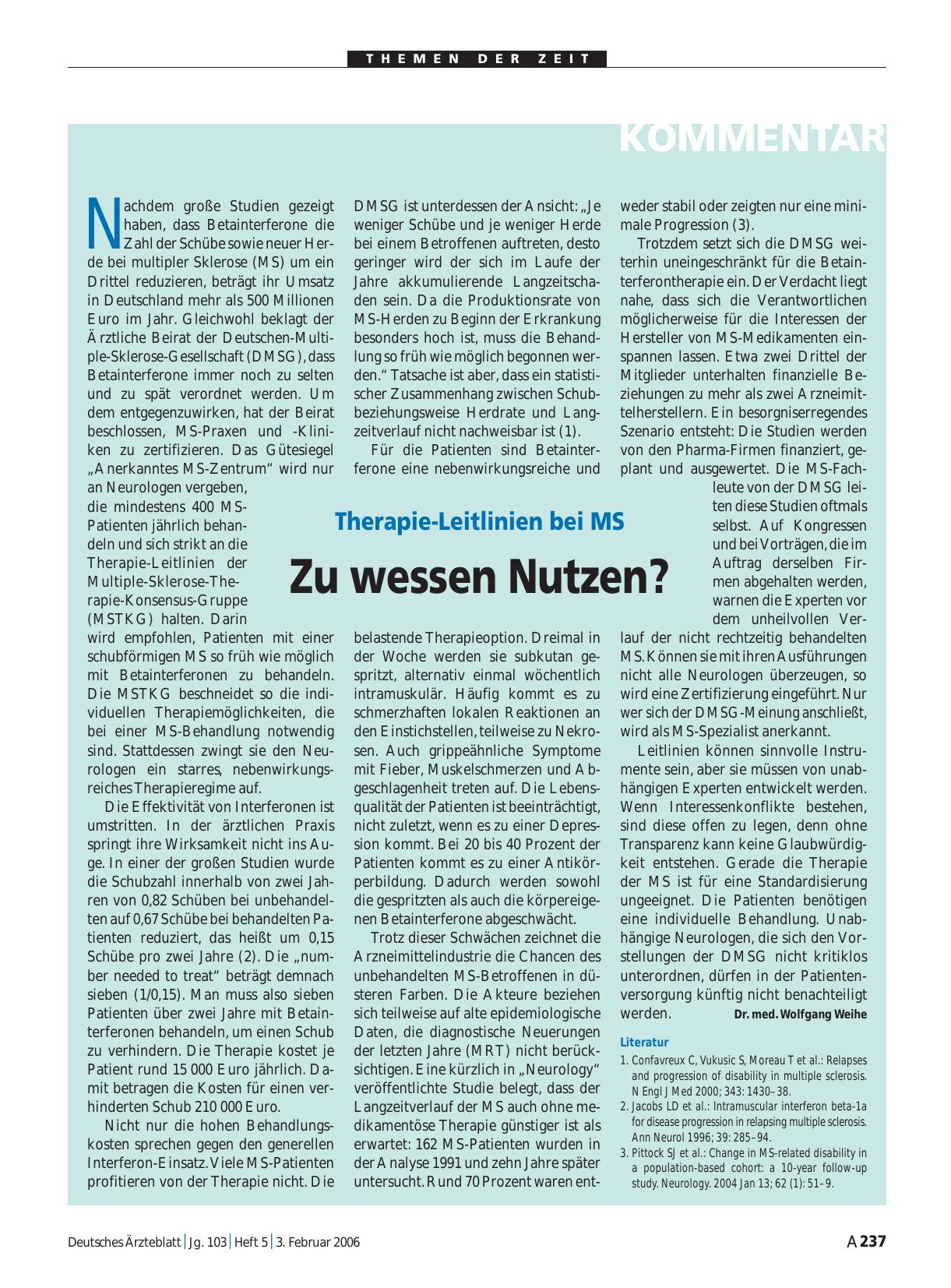 Vorschauseite 1: Therapie-Leitlinien bei MS: Zu wessen Nutzen?