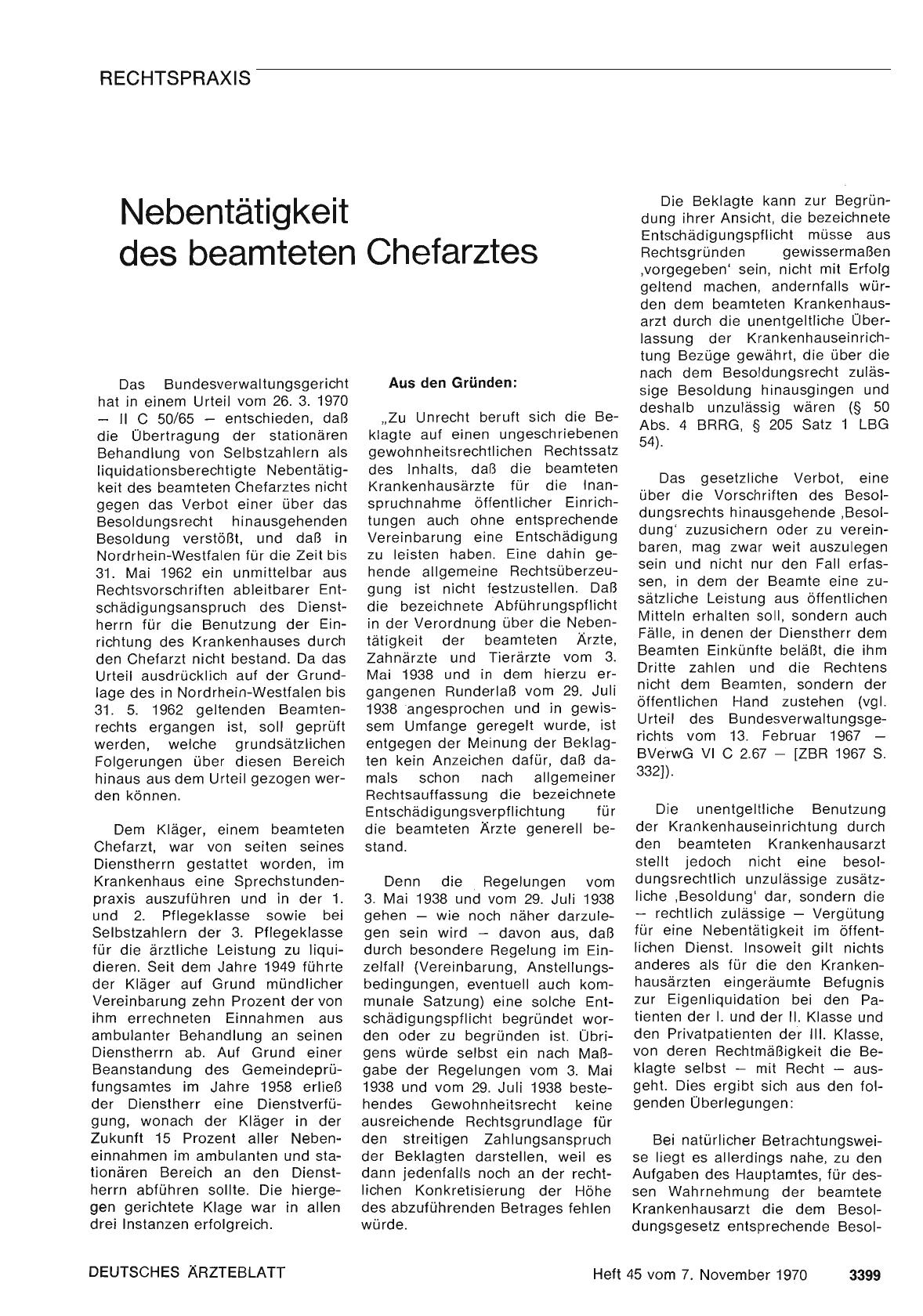 Vorschauseite 1: Nebentätigkeit des beamteten Chefarztes