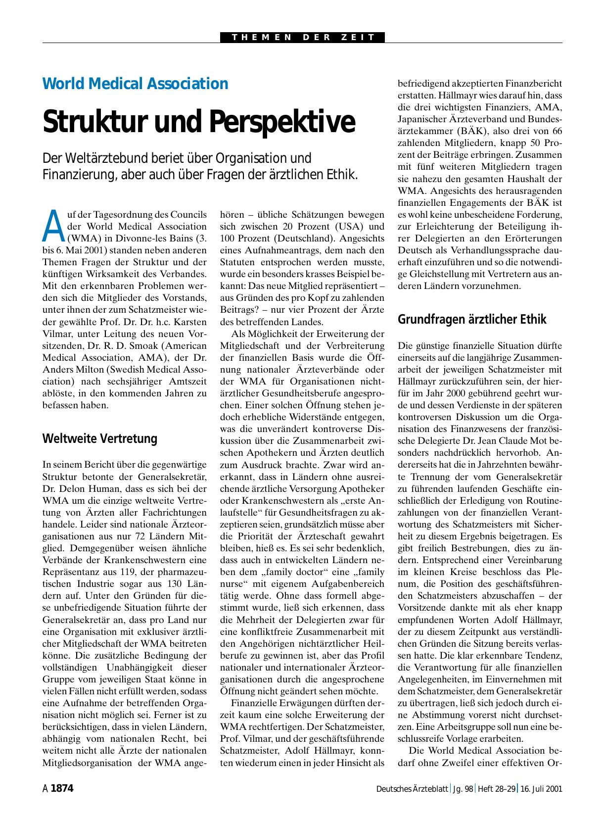 Vorschauseite 1: World Medical Association: Struktur und Perspektive