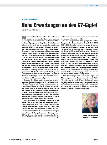 Vorschauseite 1: Globale Gesundheit: Hohe Erwartungen an den G7-Gipfel