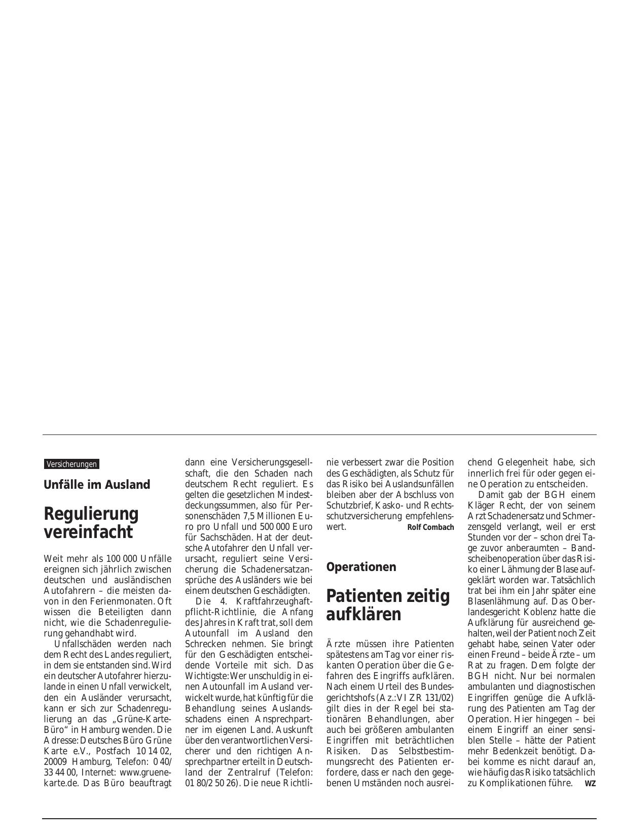 Vorschauseite 1: Unfälle im Ausland: Regulierung vereinfacht