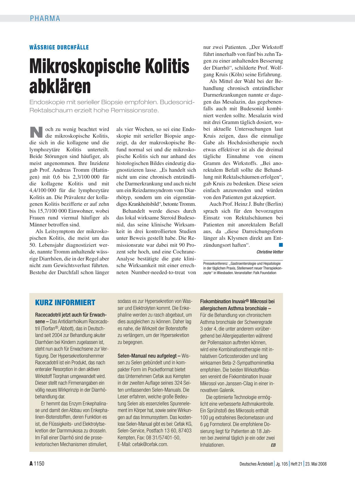 Vorschauseite 1: Wässrige Durchfälle: Mikroskopische Kolitis abklären