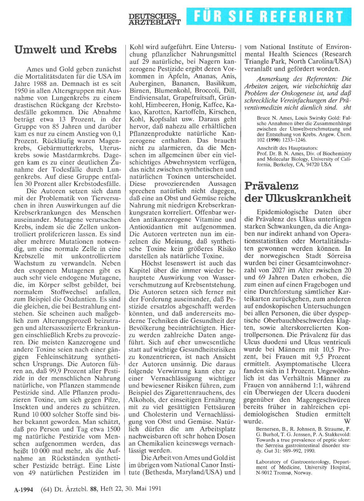 Vorschauseite 1: Prävalenz der Ulkuskrankheit