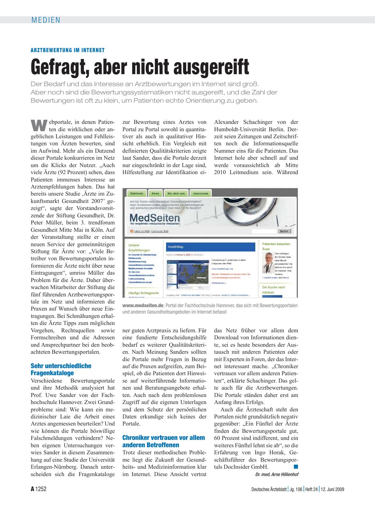 Vorschauseite 1: Arztbewertung im Internet: Gefragt, aber nicht ausgereift
