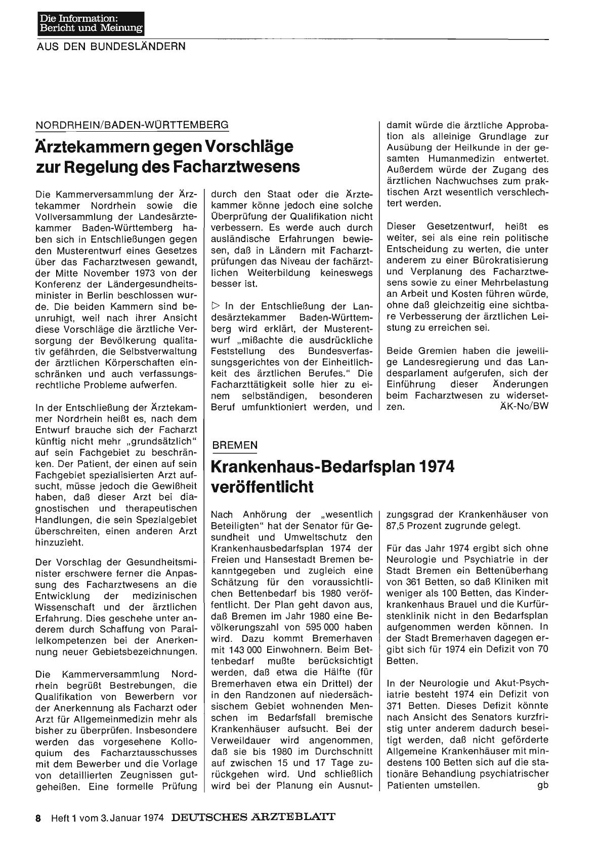 Vorschauseite 1: Nordrhein/Baden-Württemberg: Ärztekammern gegen Vorschläge zur Regelung des Facharztwesens