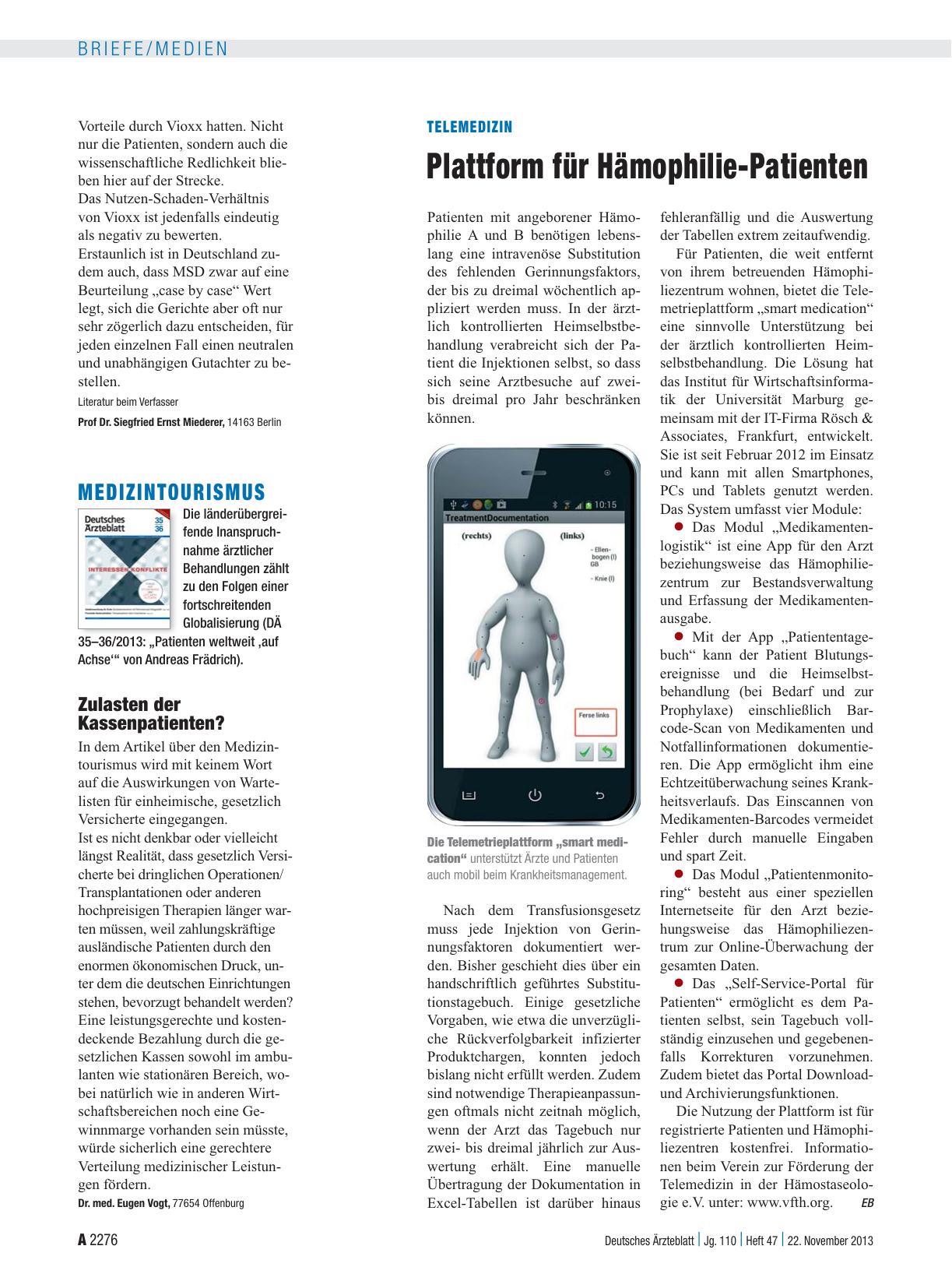 Vorschauseite 1: Telemedizin: Plattform für Hämophilie-Patienten