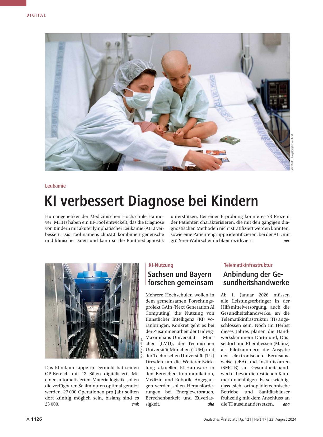 Vorschauseite 1: Leukämie: KI verbessert Diagnose bei Kindern