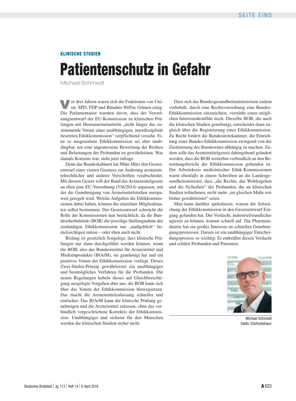 Vorschauseite 1: Klinische Studien: Patientenschutz in Gefahr