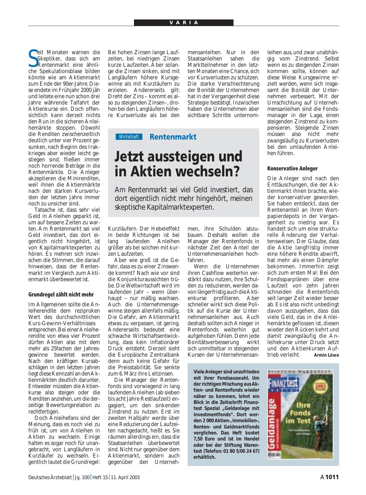 Vorschauseite 1: Rentenmarkt: Jetzt aussteigen und in Aktien wechseln?