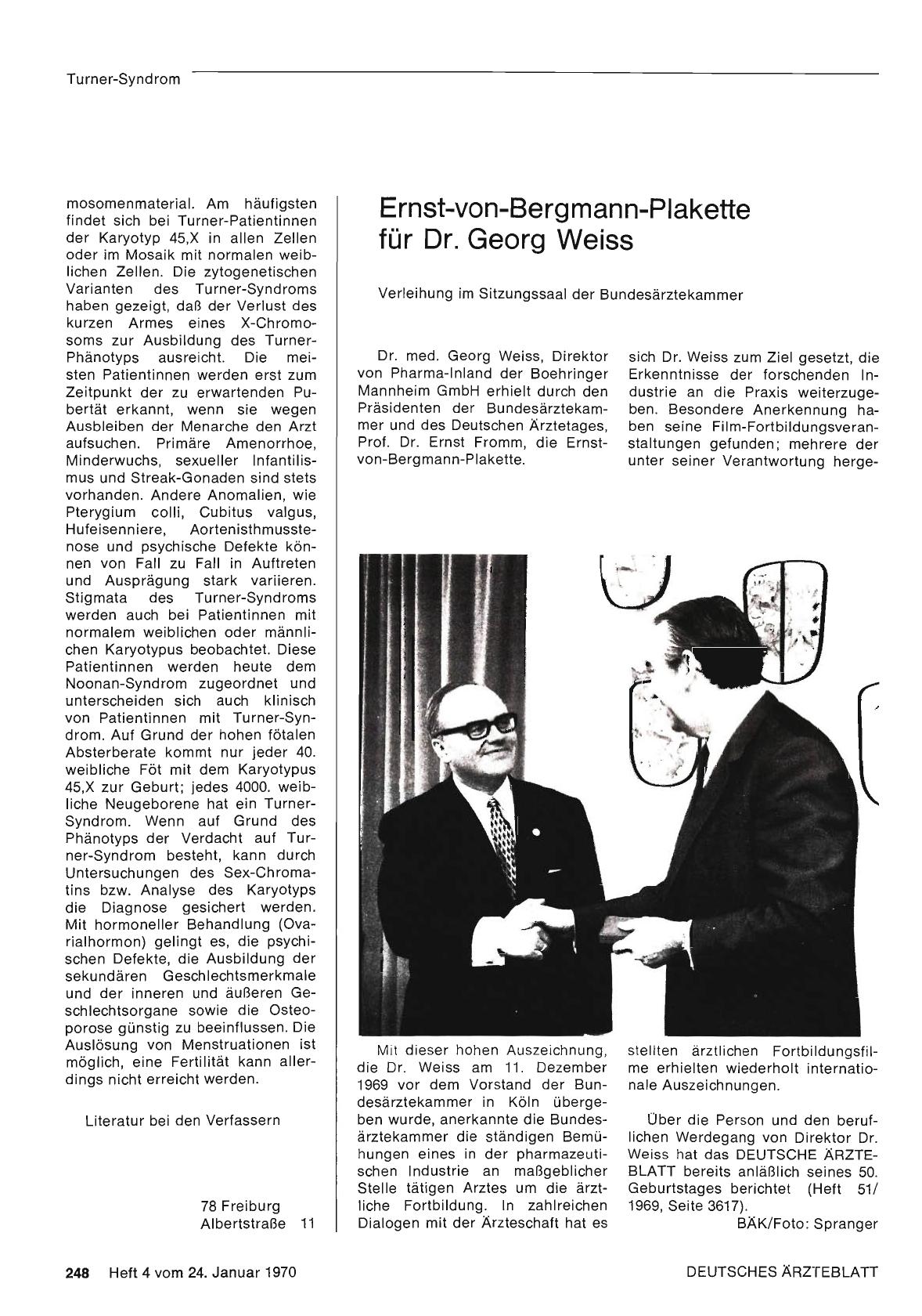 Vorschauseite 1: Ernst-von-Bergmann-Plakette für Dr. Georg Weiss