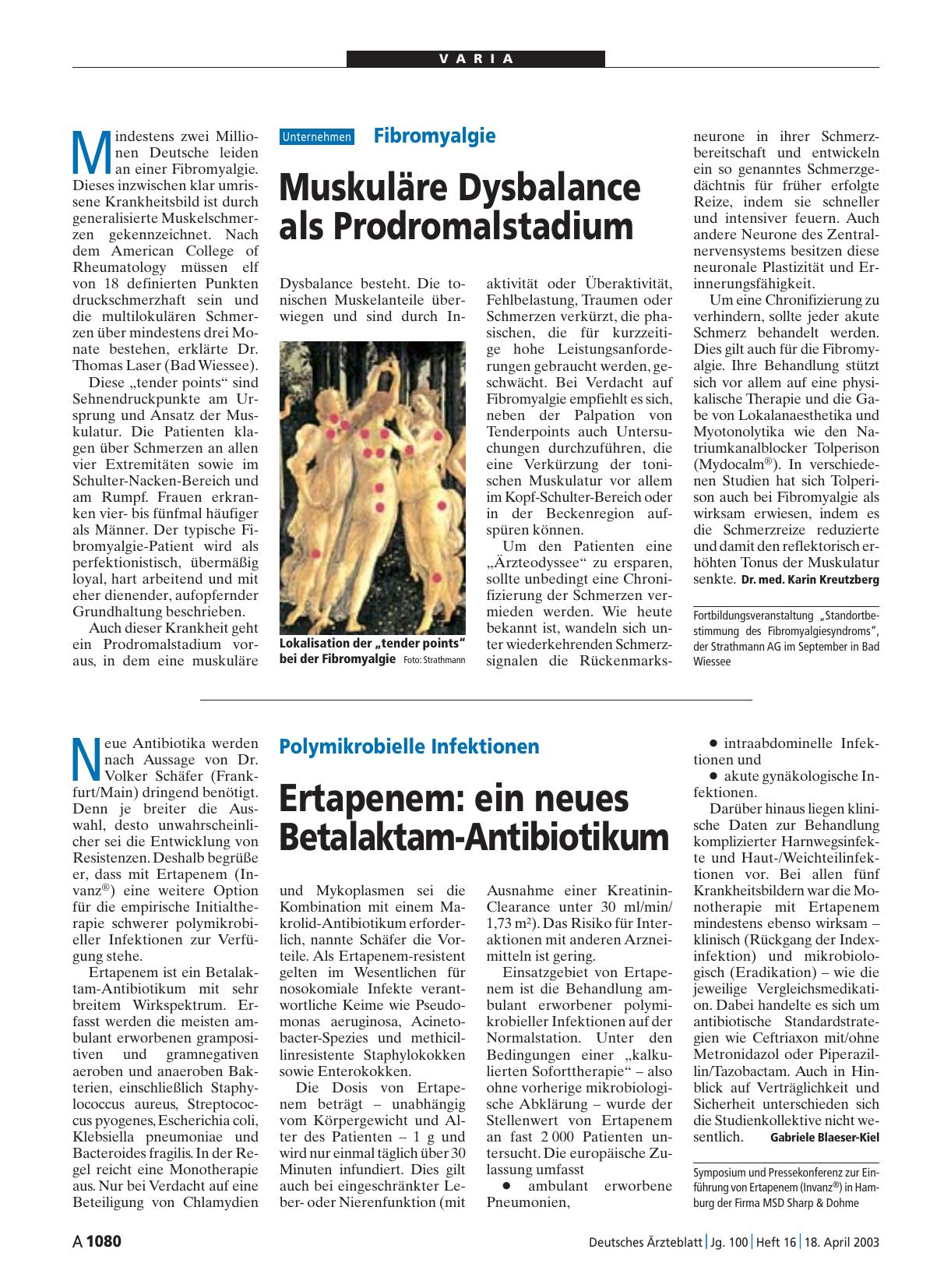 Vorschauseite 1: Polymikrobielle Infektionen: Ertapenem – ein neues Betalaktam-Antibiotikum