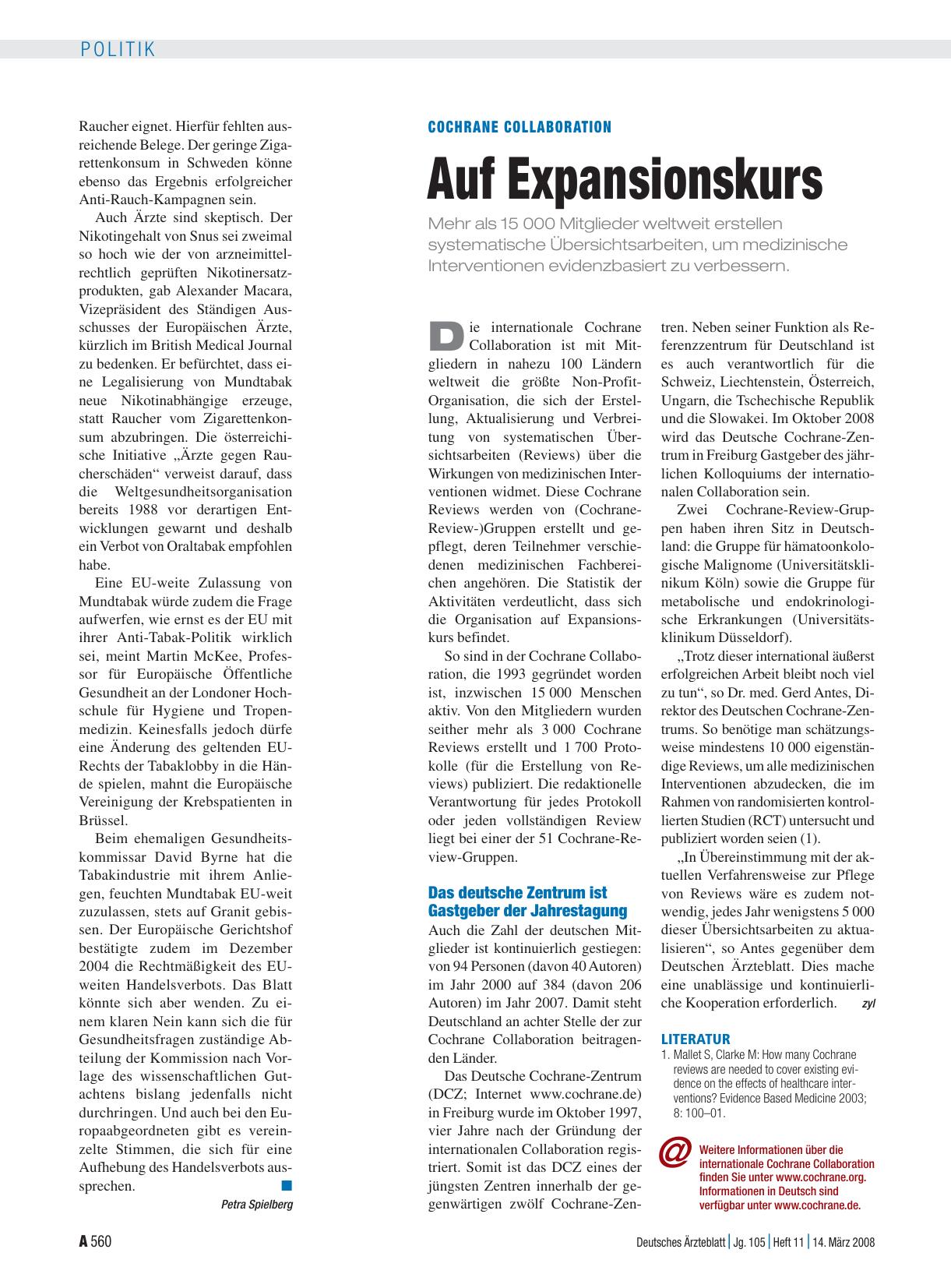 Vorschauseite 1: Cochrane Collaboration: Auf Expansionskurs