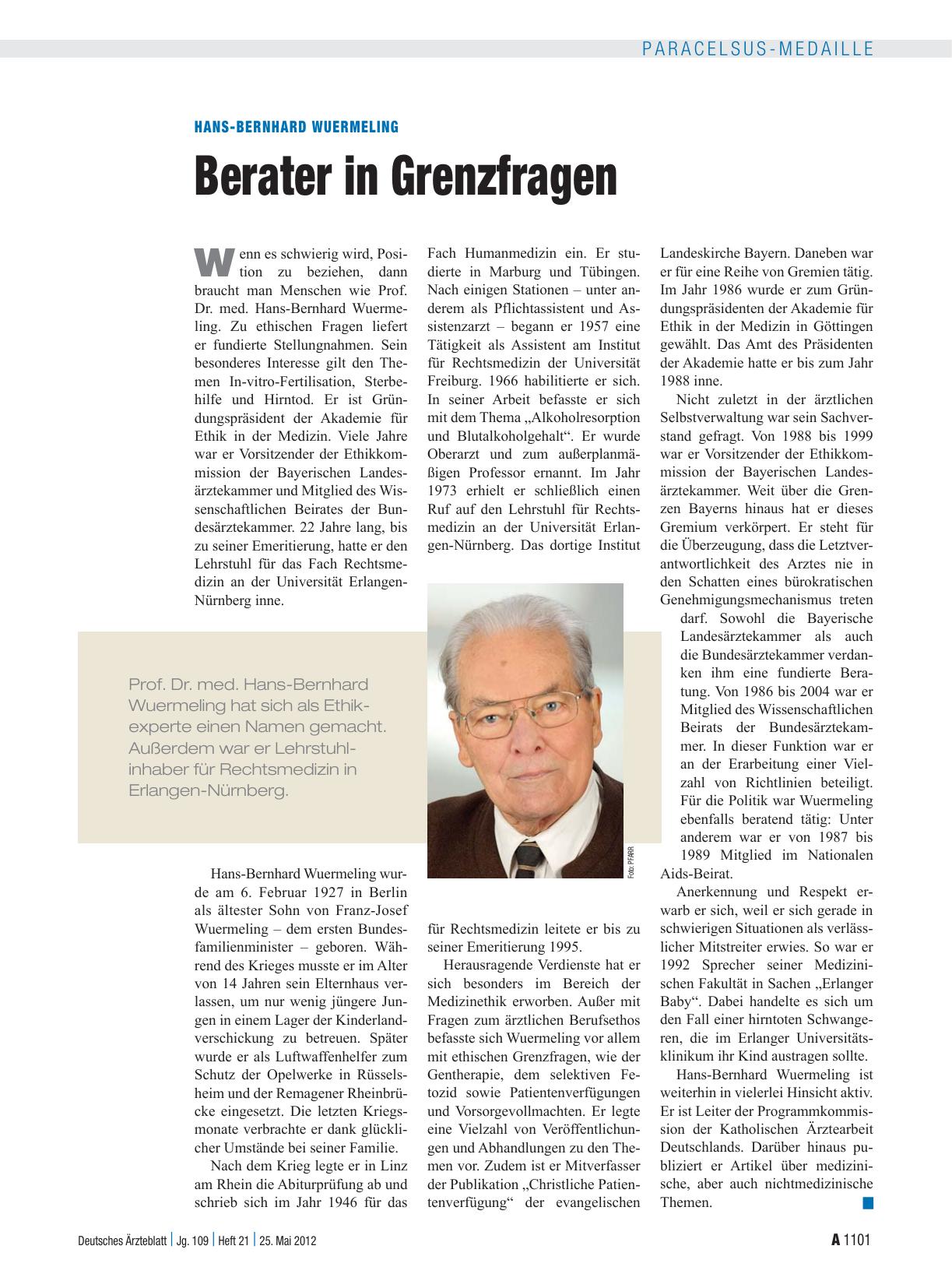 Vorschauseite 1: Hans-Bernhard Wuermeling: Berater in Grenzfragen