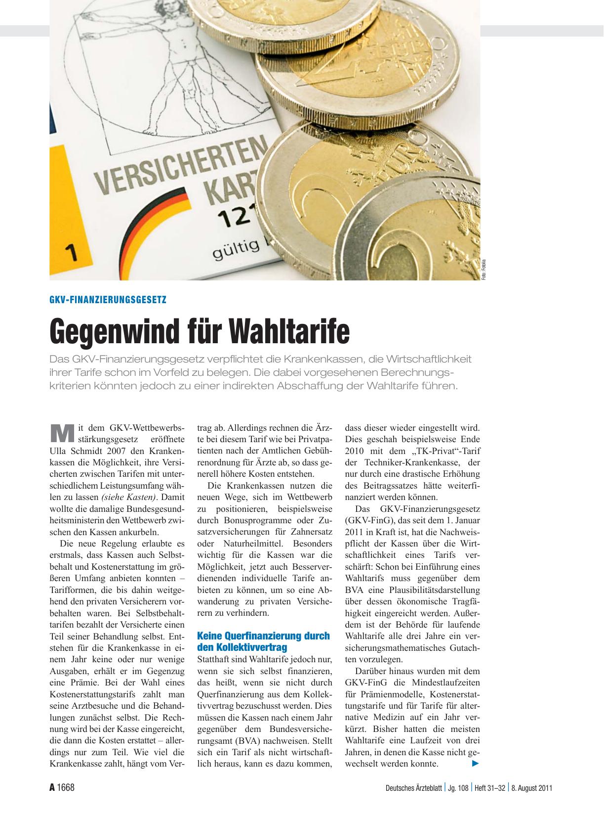 Vorschauseite 1: GKV-Finanzierungsgesetz: Gegenwind für Wahltarife
