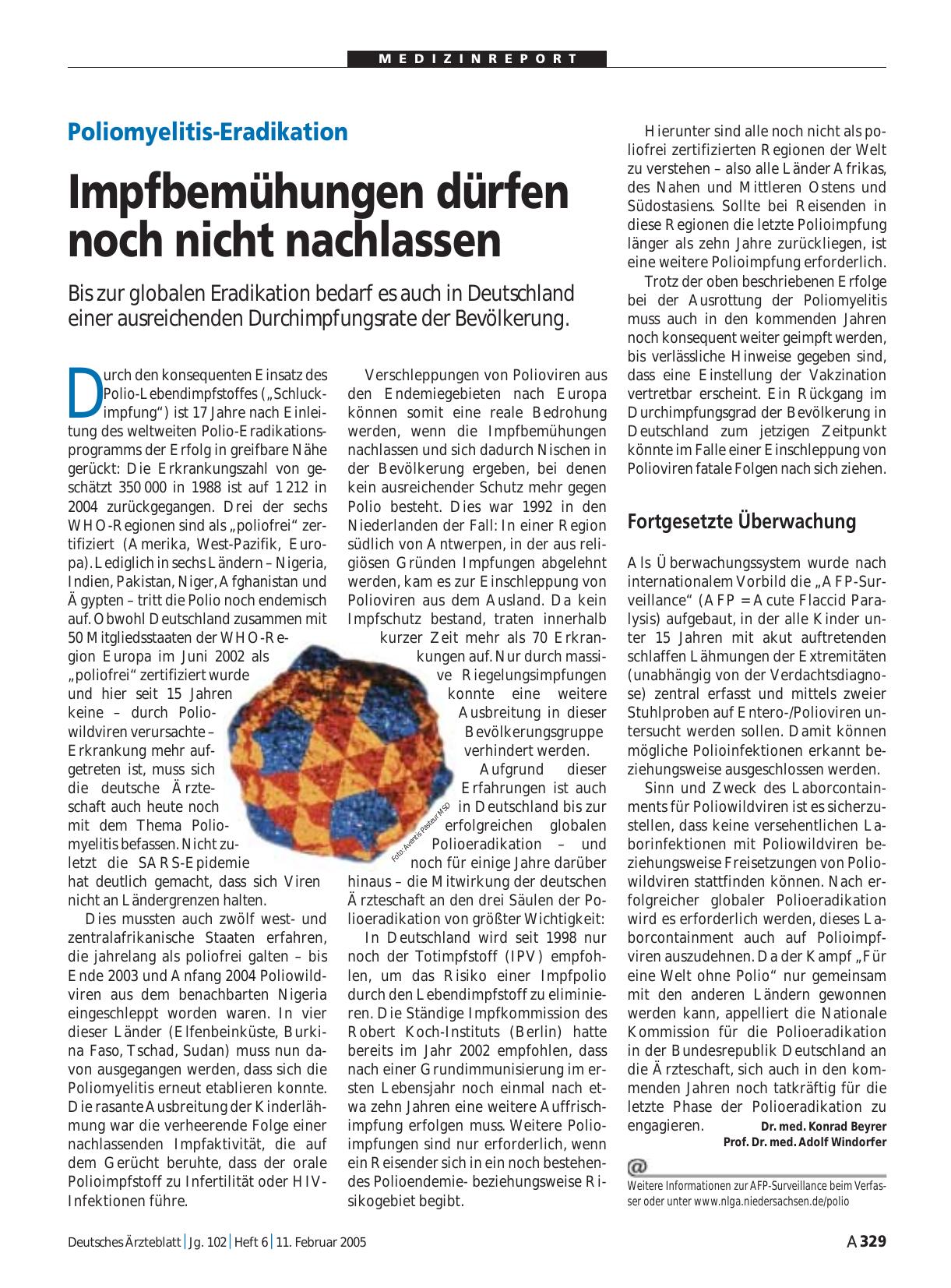 Vorschauseite 1: Poliomyelitis-Eradikation: Impfbemühungen dürfen noch nicht nachlassen