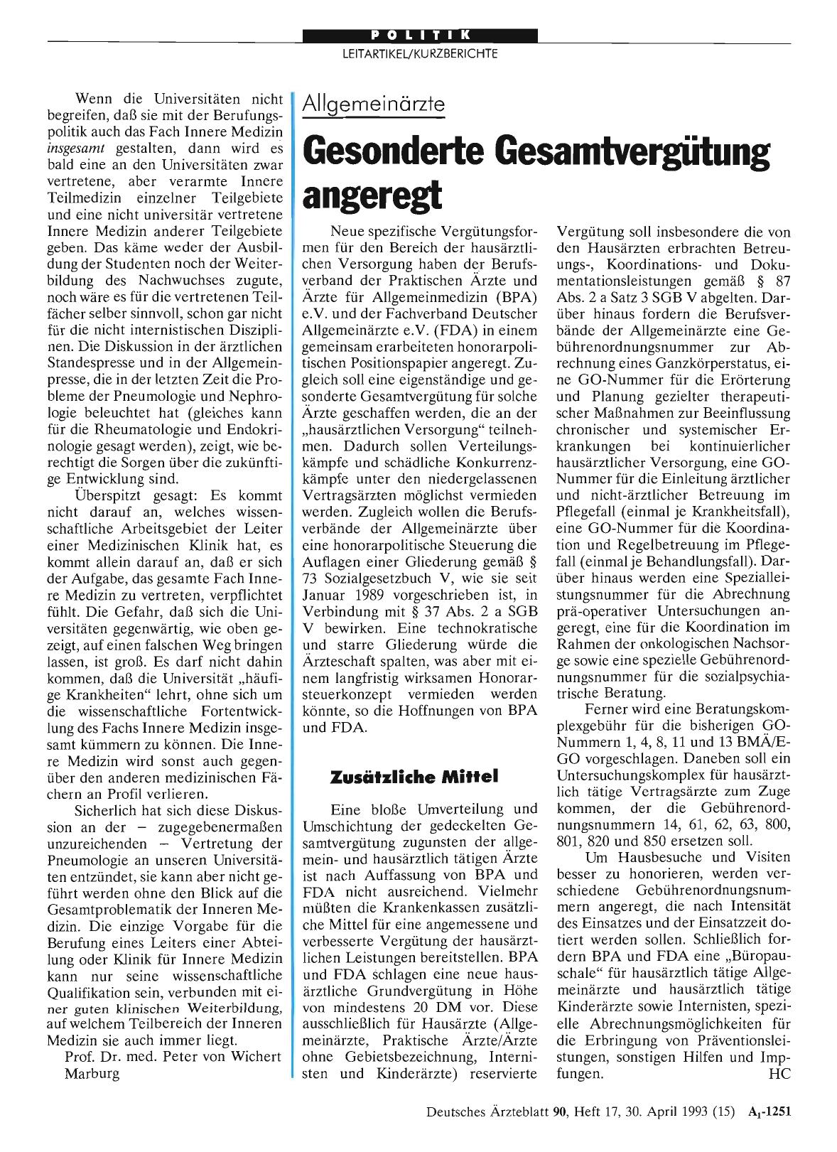 Vorschauseite 1: Allgemeinärzte: Gesonderte Gesamtvergütung angeregt