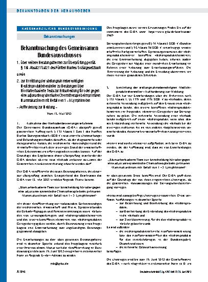 Vorschauseite 1: Bekanntmachung des Gemeinsamen Bundesausschusses 1. über weitere Beratungsthemen zur Überprüfung gemäß § 135 Absatz 1 Satz 1 des Fünften Buches Sozialgesetzbuch sowie 2. zur Ermit…