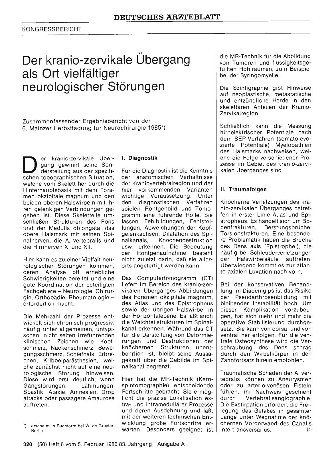 Vorschauseite 1: Der kranio-zervikale Übergang als Ort vielfältiger neurologischer Störungen