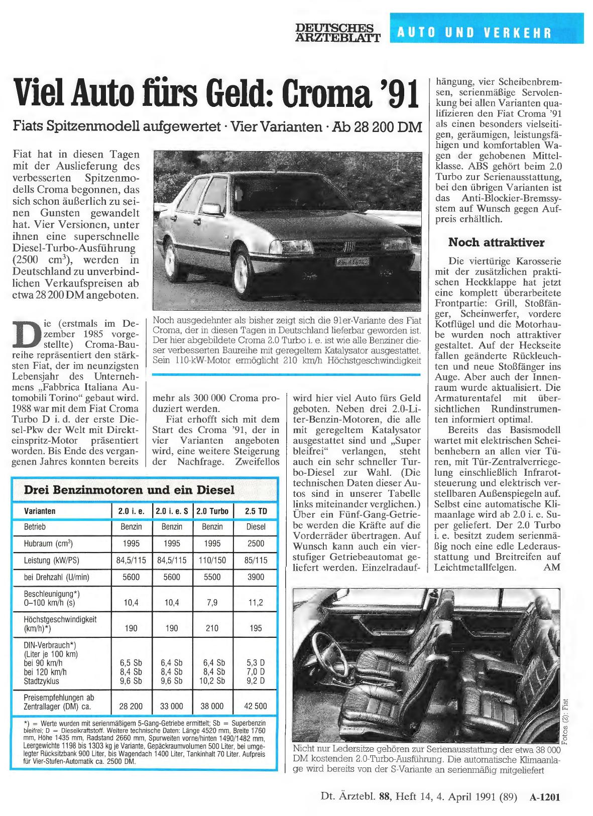 Vorschauseite 1: Viel Auto fürs Geld: Croma '91