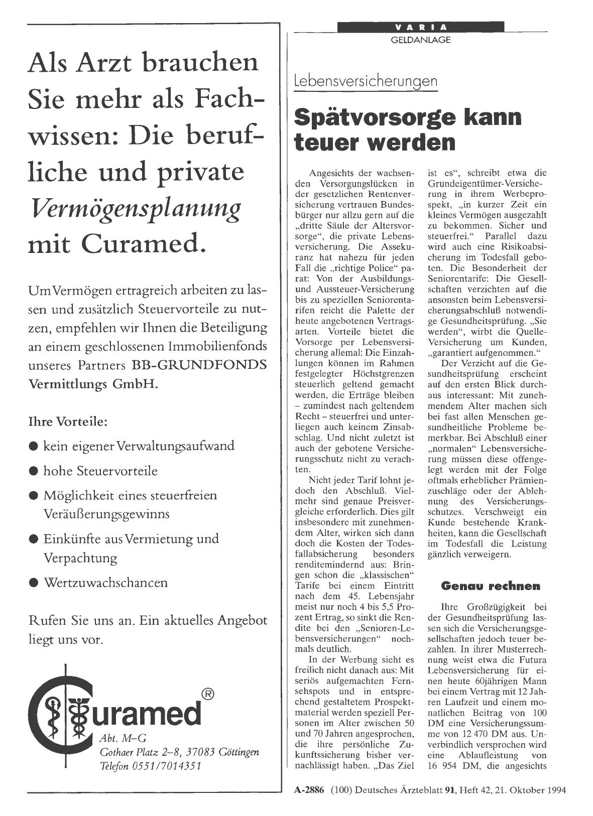 Vorschauseite 1: Lebensversicherungen: Spätvorsorge kann teuer werden