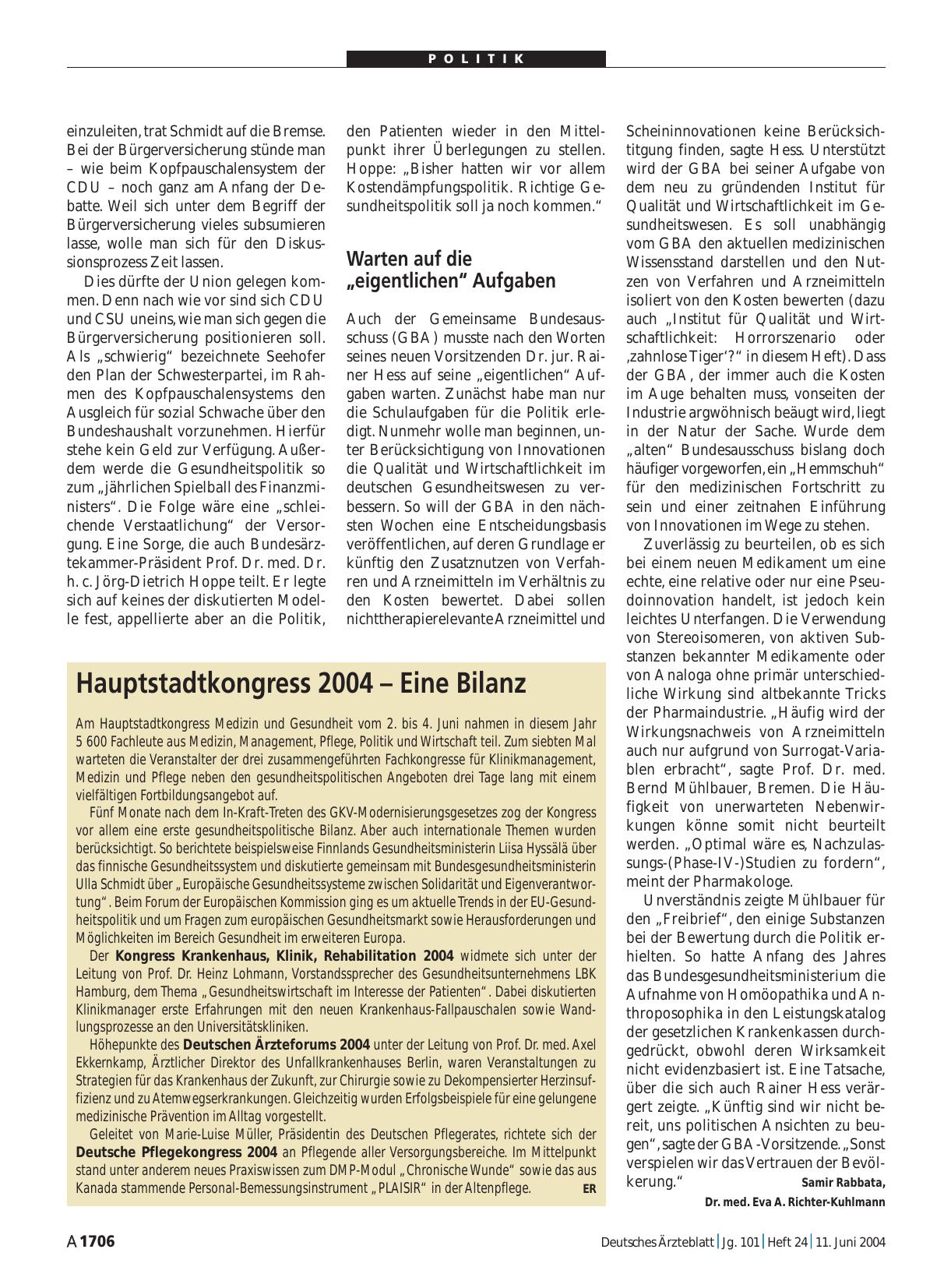 Vorschauseite 1: Hauptstadtkongress 2004 – Eine Bilanz