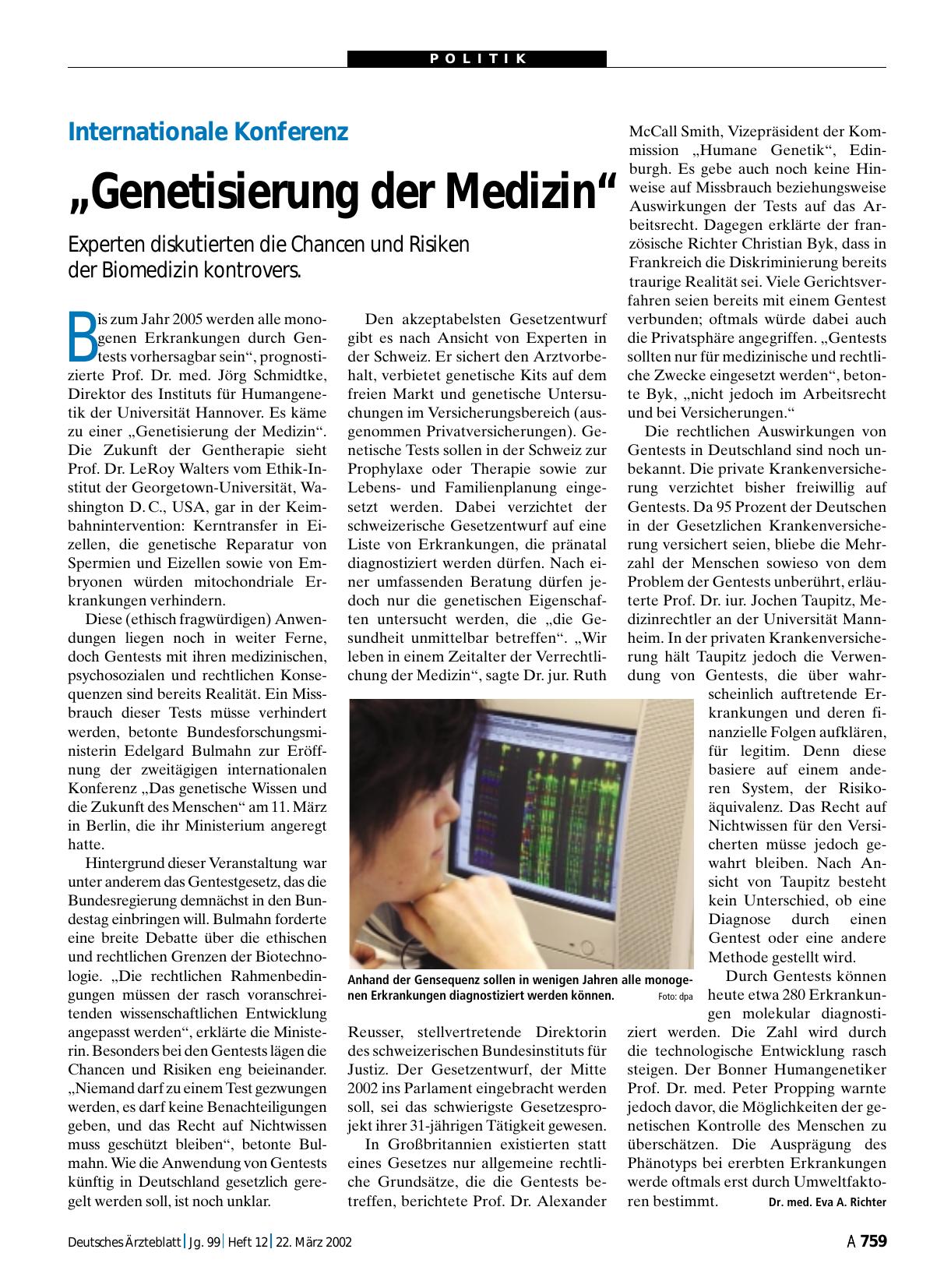 Vorschauseite 1: Internationale Konferenz: „Genetisierung der Medizin“