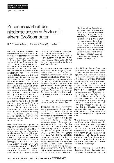 Vorschauseite 1: Zusammenarbeit der niedergelassenen Ärzte mit einem Großcomputer