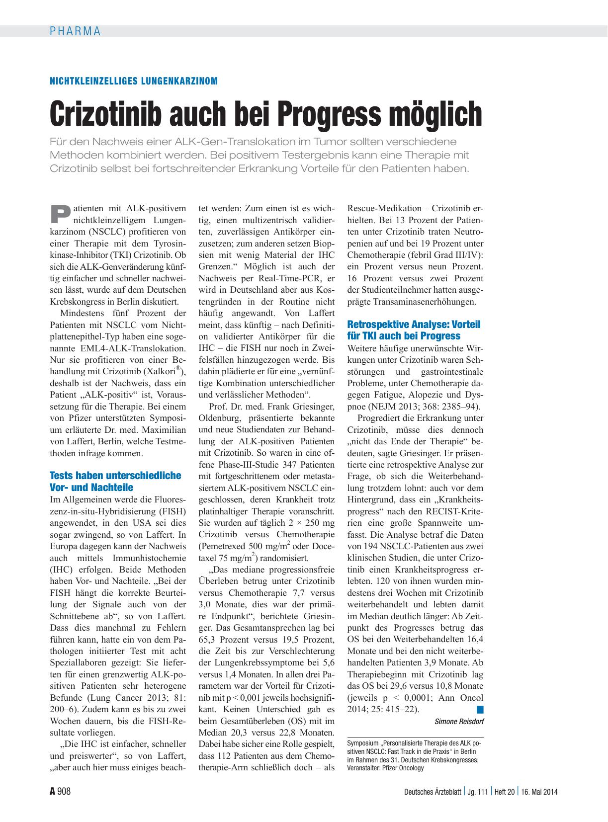 Vorschauseite 1: Nichtkleinzelliges Lungenkarzinom: Crizotinib auch bei Progress möglich