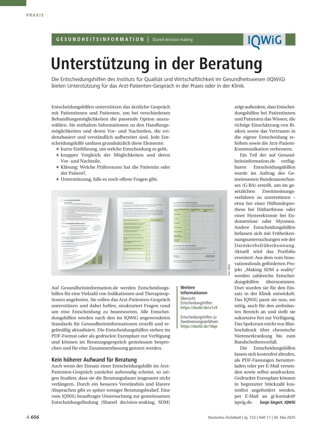 Vorschauseite 1: Shared decision-making: Unterstützung in der Beratung
