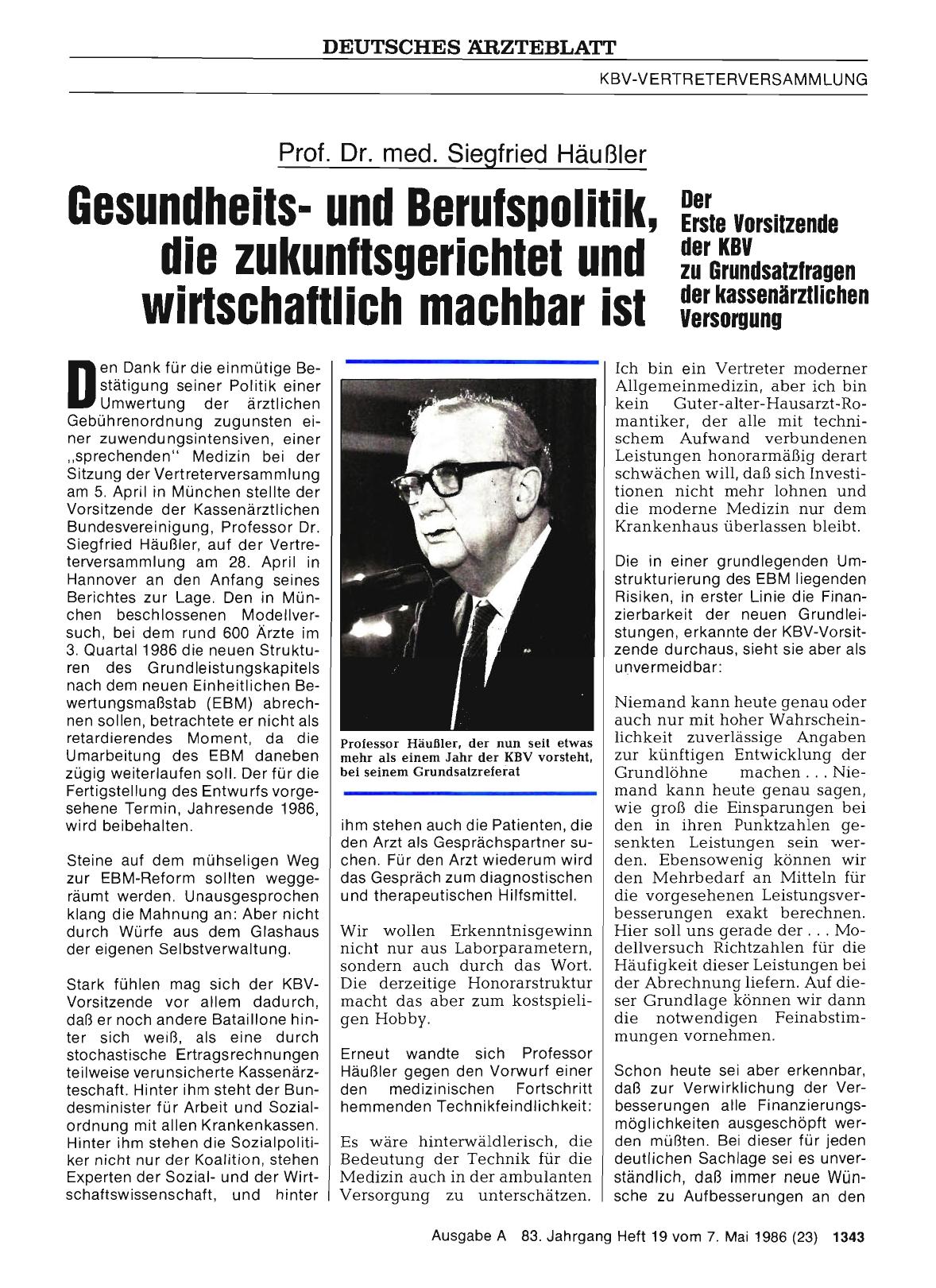 Vorschauseite 1: Gesundheitsund Berufspolitik, die zukunftsgerichtet und wirtschaftliche machbar ist.