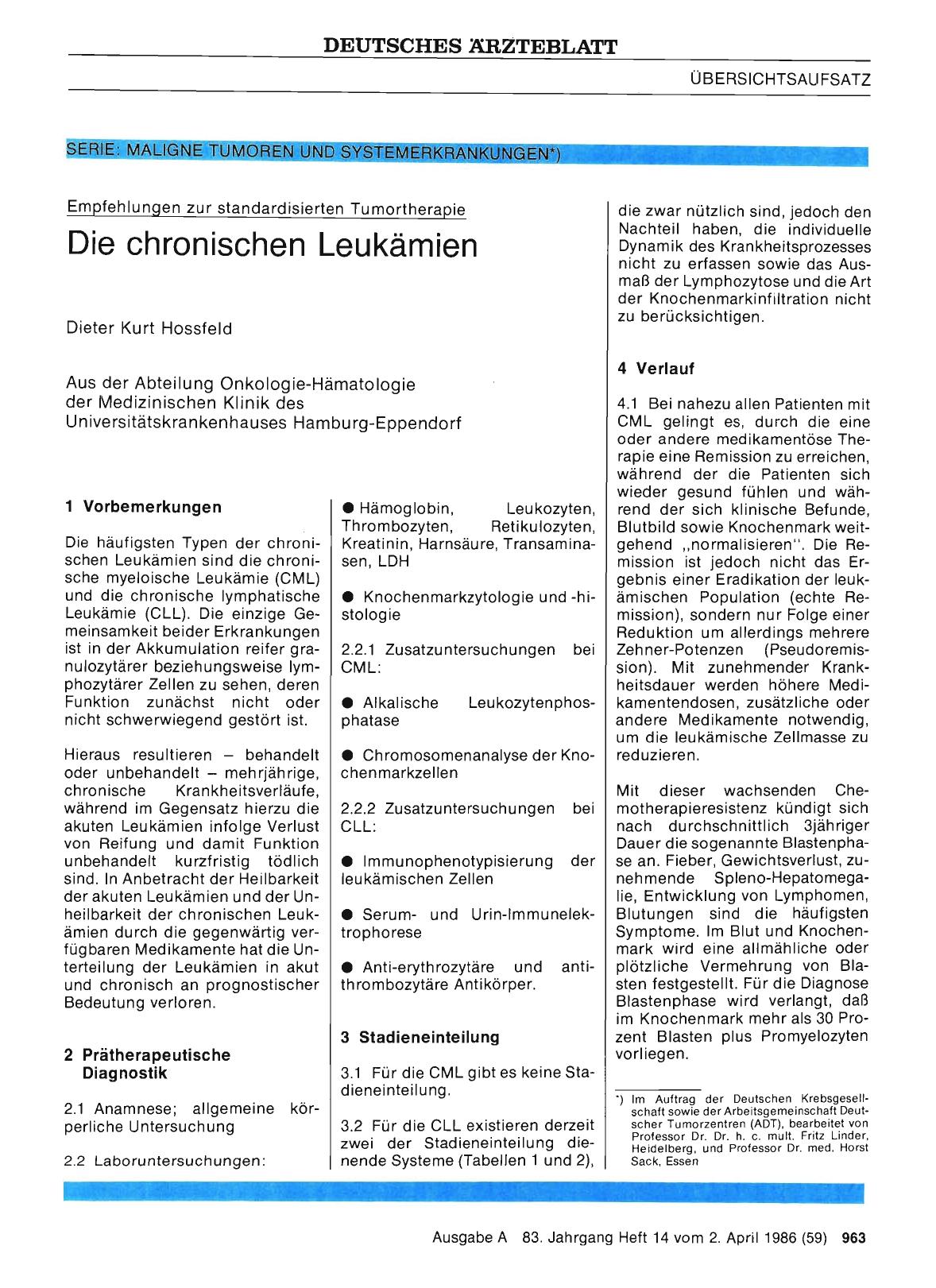 Vorschauseite 1: Empfehlungen zur standardisierten Tumortherapie: Die chronischen Leukämien