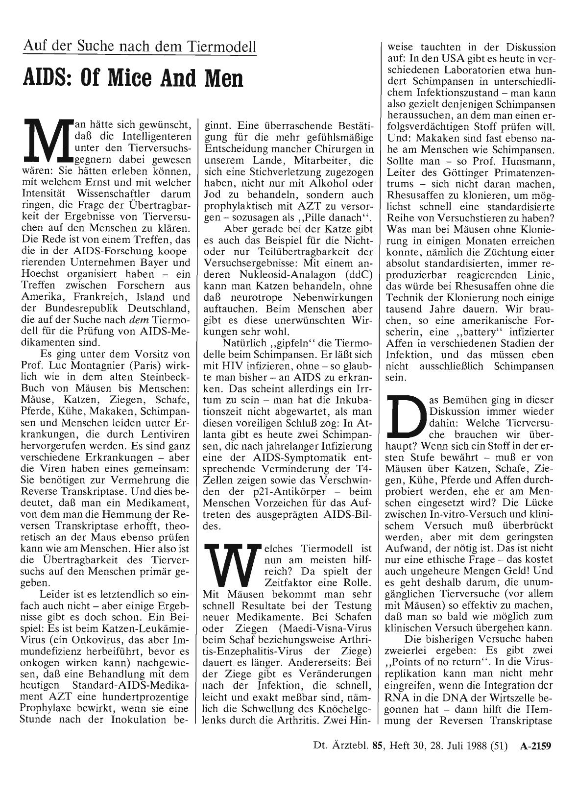 Vorschauseite 1: Auf der Suche nach dem Tiermodell AIDS: Of Mice And Men
