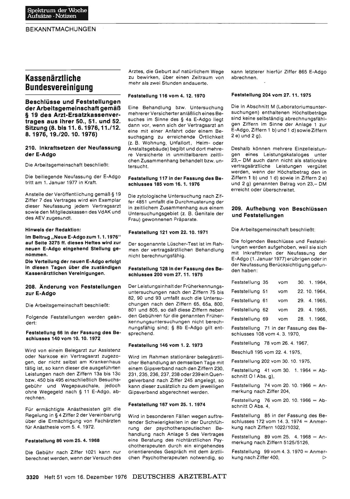 Vorschauseite 1: Kassenärztliche Bundesvereinigung: Beschlüsse und Feststellungen der Arbeitsgemeinschaft gemäß § 19 des Arzt-Ersatzkassenvertrages aus ihrer 50. , 51. und 52. Sitzung (8. bis 11.…