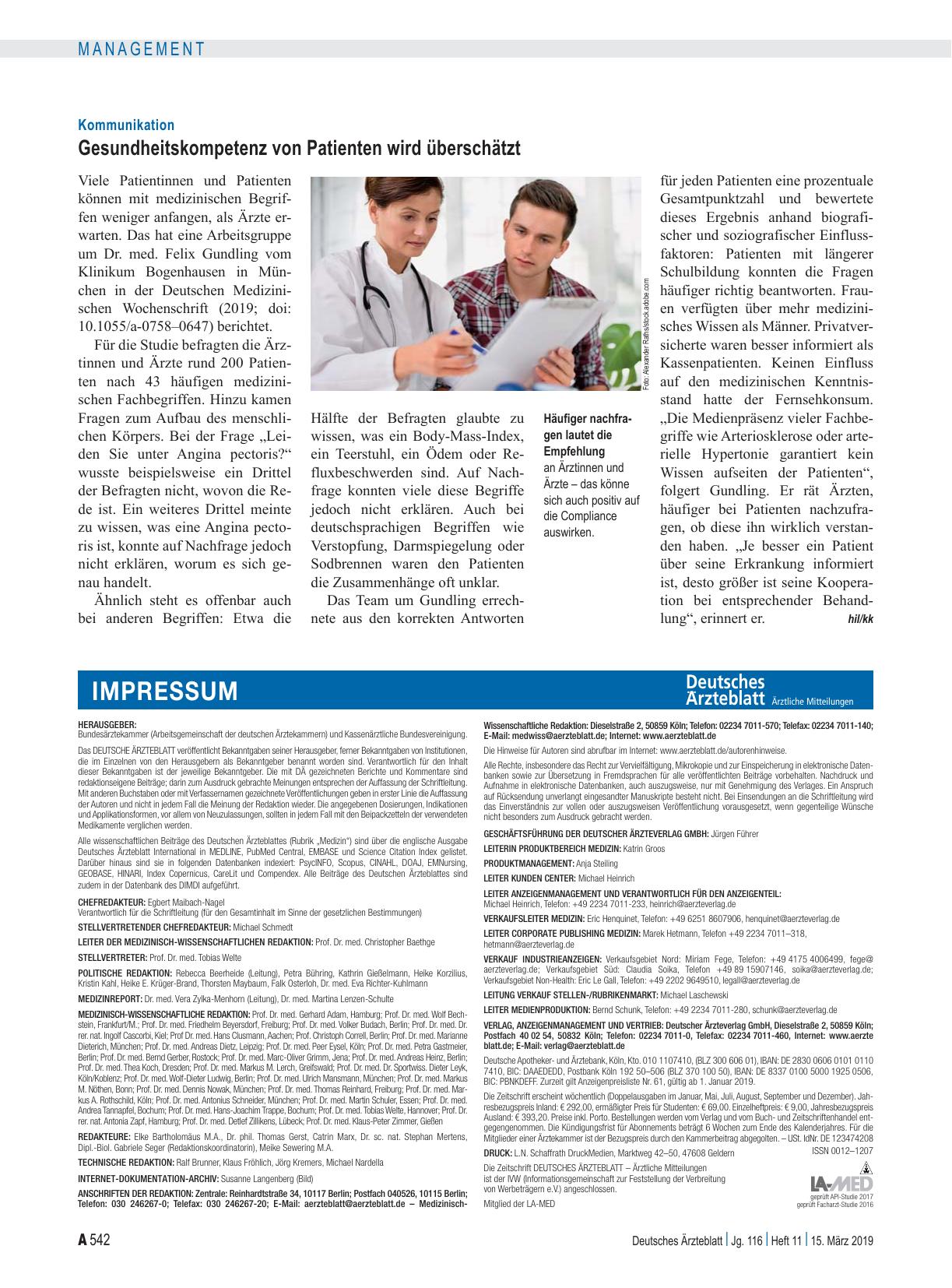 Vorschauseite 1: Kommunikation: Gesundheitskompetenz von Patienten wird überschätzt