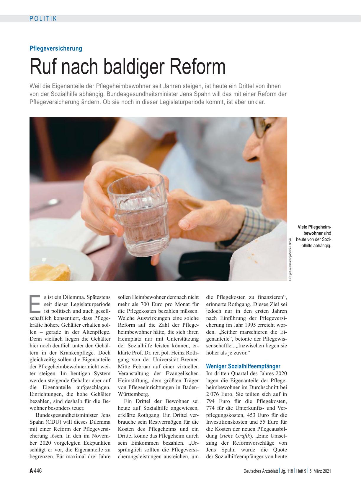 Vorschauseite 1: Pflegeversicherung: Ruf nach baldiger Reform