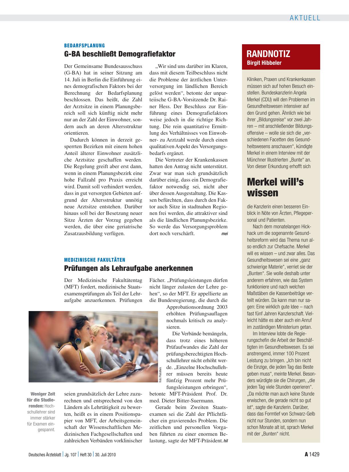 Vorschauseite 1: Bedarfsplanung: G-BA beschließt Demografiefaktor