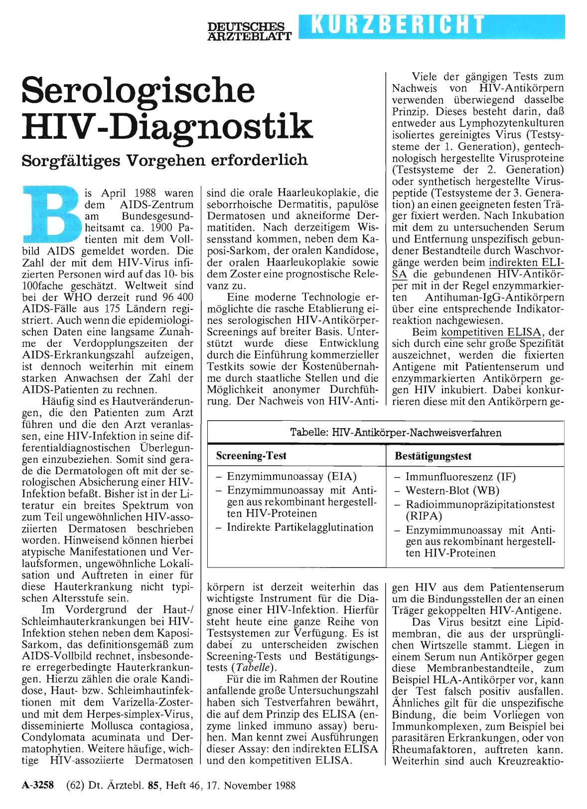 Vorschauseite 1: Serologische HIV-Diagnostik: Sorgfältiges Vorgehen erforderlich