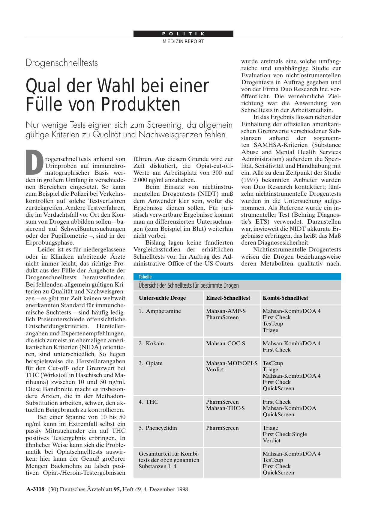 Vorschauseite 1: Drogenschnelltests: Qual der Wahl bei einer Fülle von Produkten