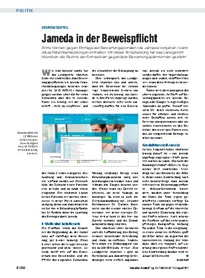 Vorschauseite 1: Grundsatzurteil: Jameda in der Beweispflicht