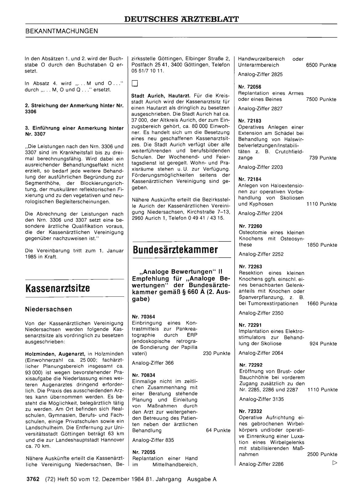 Vorschauseite 1: „Analoge Bewertungen“ II Empfehlung für „Analoge Bewertungen“ der Bundesärztekammer gemäß § 660 Ä (2. Ausgabe