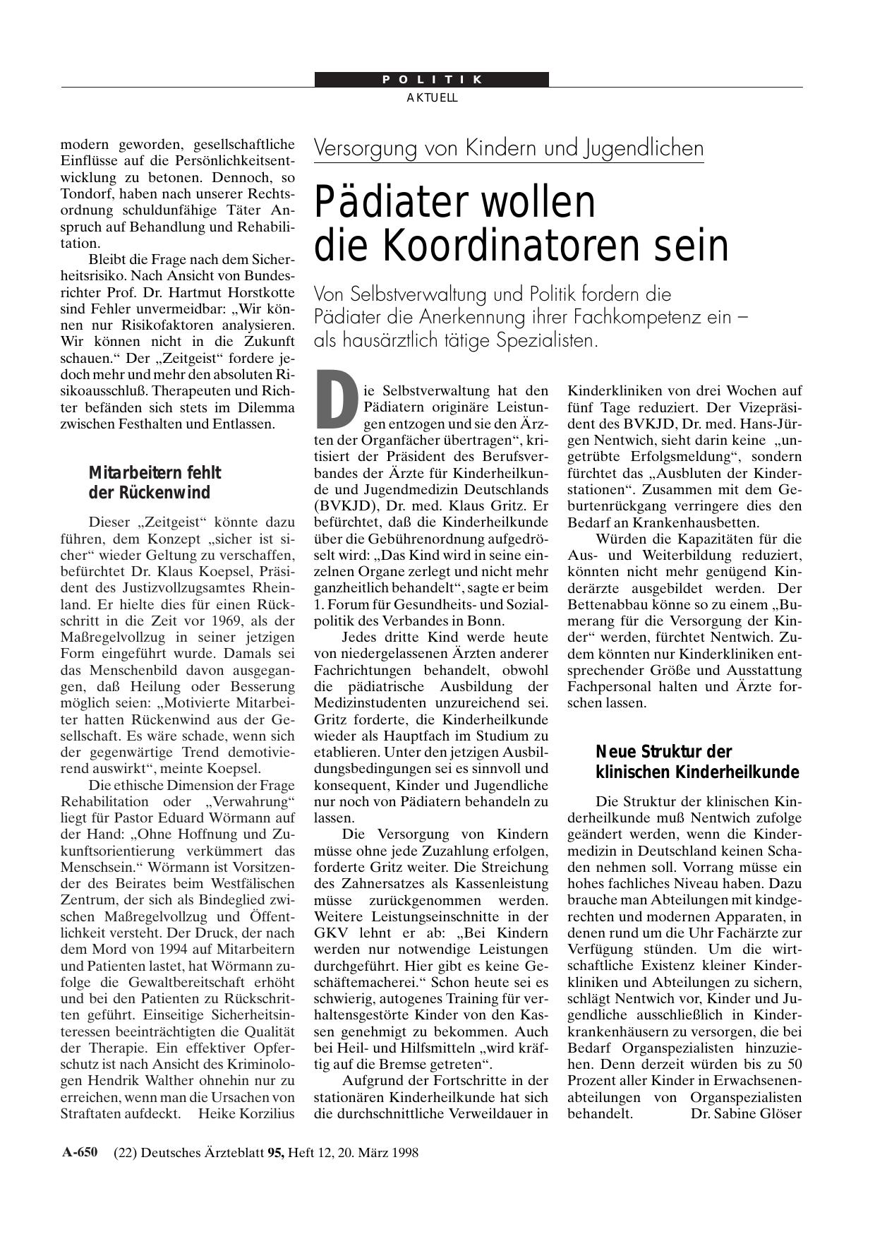 Vorschauseite 1: Versorgung von Kindern und Jugendlichen: Pädiater wollen die Koordinatoren sein