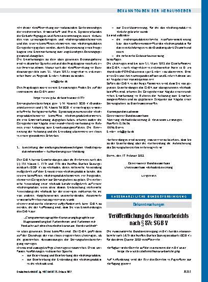 Vorschauseite 1: Veröffentlichung des Honorarberichts nach § 87c SGB V