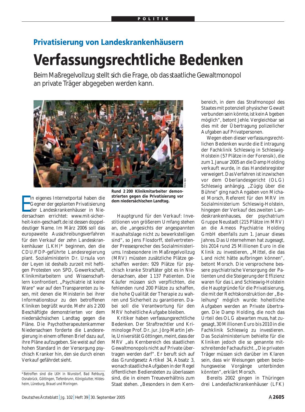 Vorschauseite 1: Privatisierung von Landeskrankenhäusern: Verfassungsrechtliche Bedenken