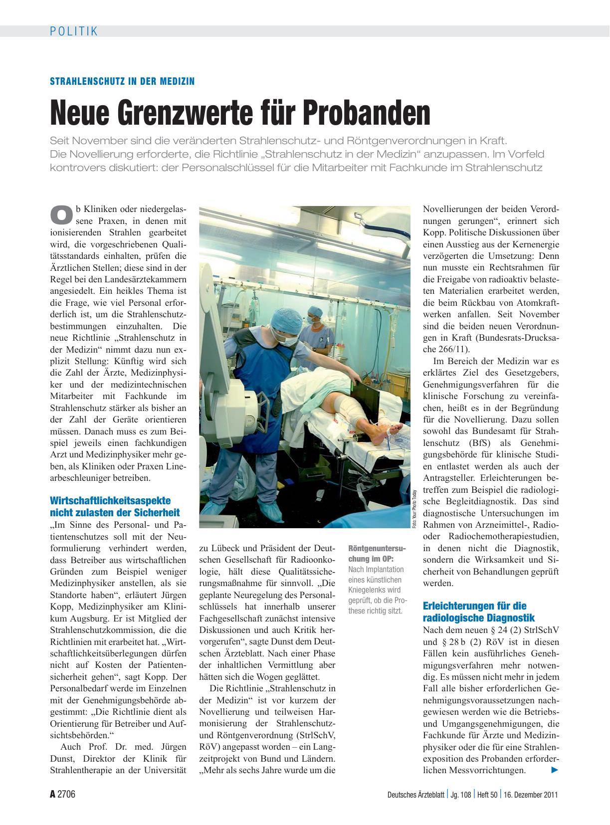 Vorschauseite 1: Strahlenschutz in der Medizin: Neue Grenzwerte für Probanden