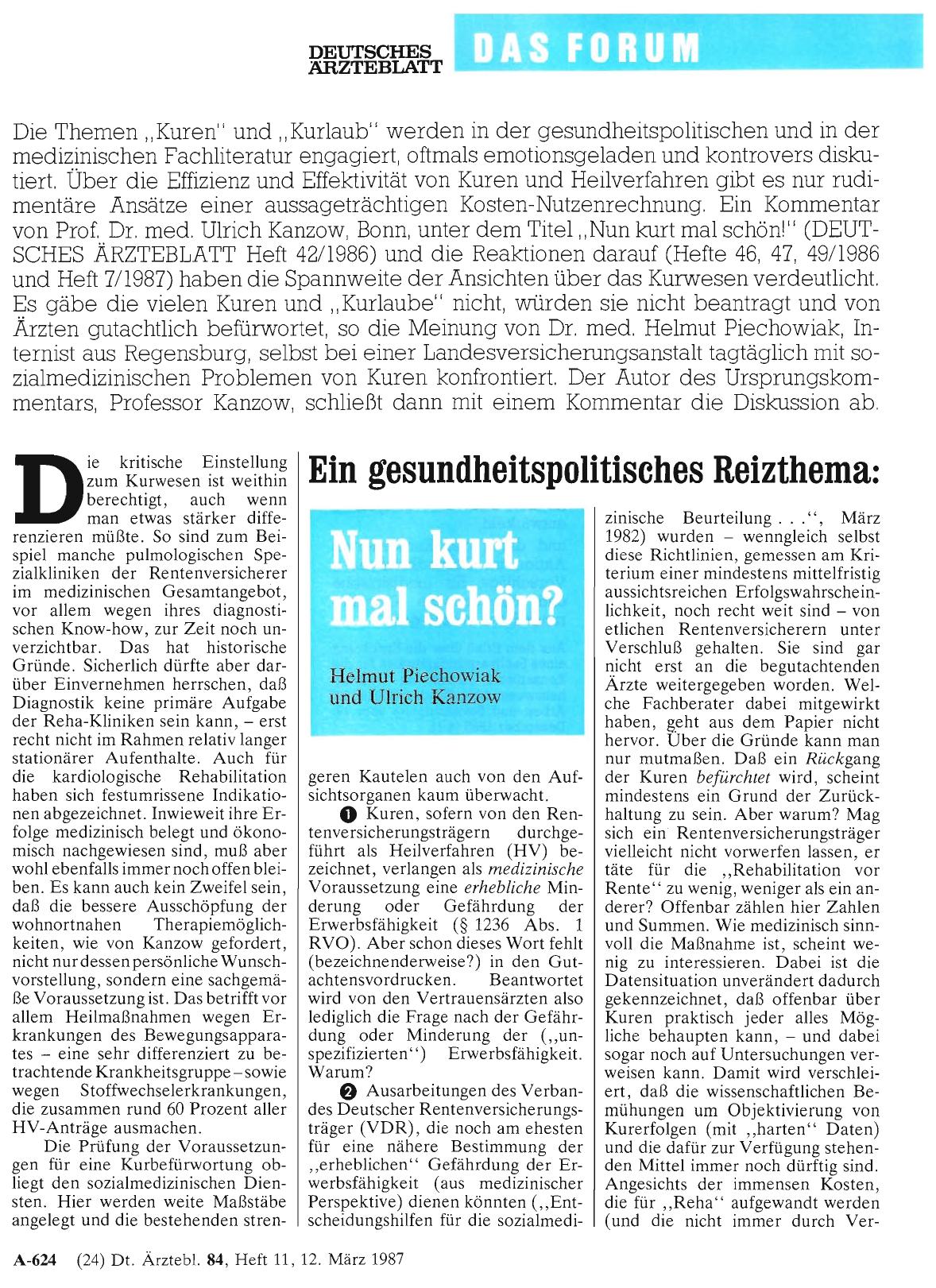 Vorschauseite 1: Ein gesundheitspolitisches Reizthema: Nun kurt mal schön?