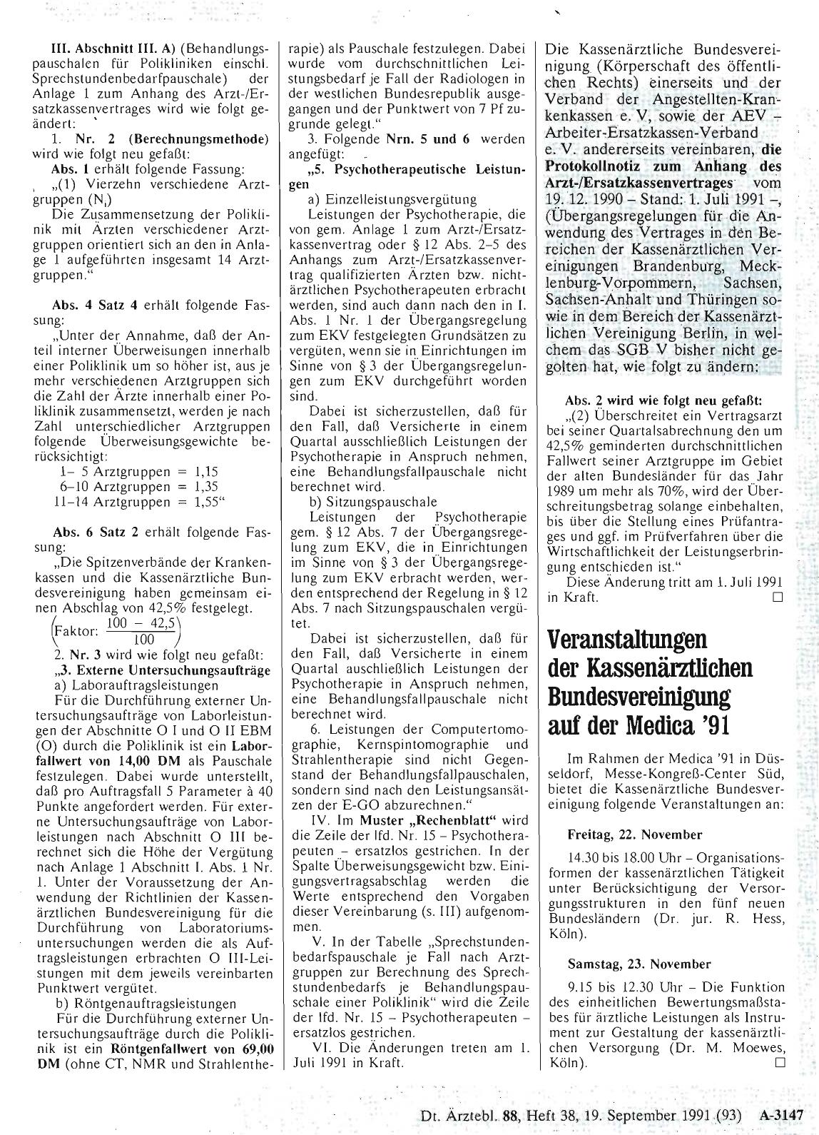 Vorschauseite 1: Veranstaltungen der Kassenärztlichen Bundesvereinigung auf der Medica '91