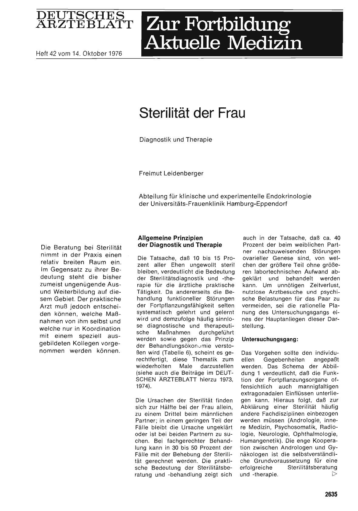 Vorschauseite 1: Sterilität der Frau: Diagnostik und Therapie