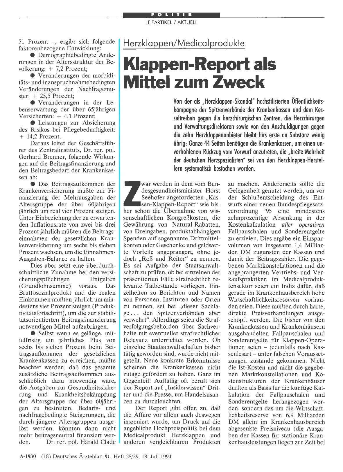 Vorschauseite 1: Herzklappen/Medicalprodukte: Klappen-Report als Mittel zum Zweck
